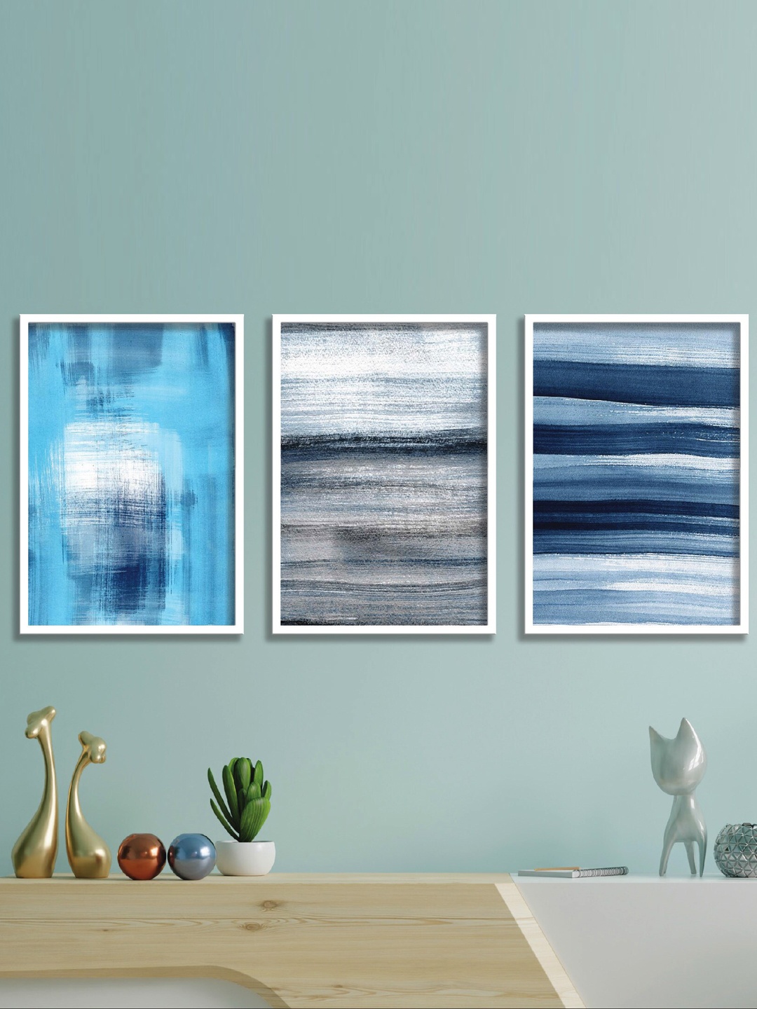 

SAF Blue & White 3 Pieces Modern Painting Wall Arts