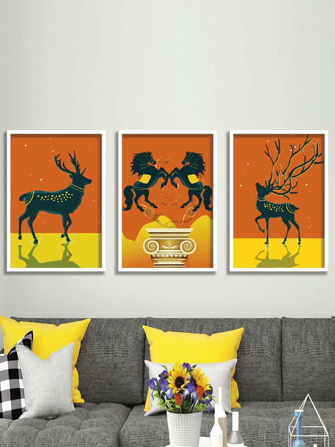 

SAF White & Orange 3 Pieces Nature Painting Wall Arts