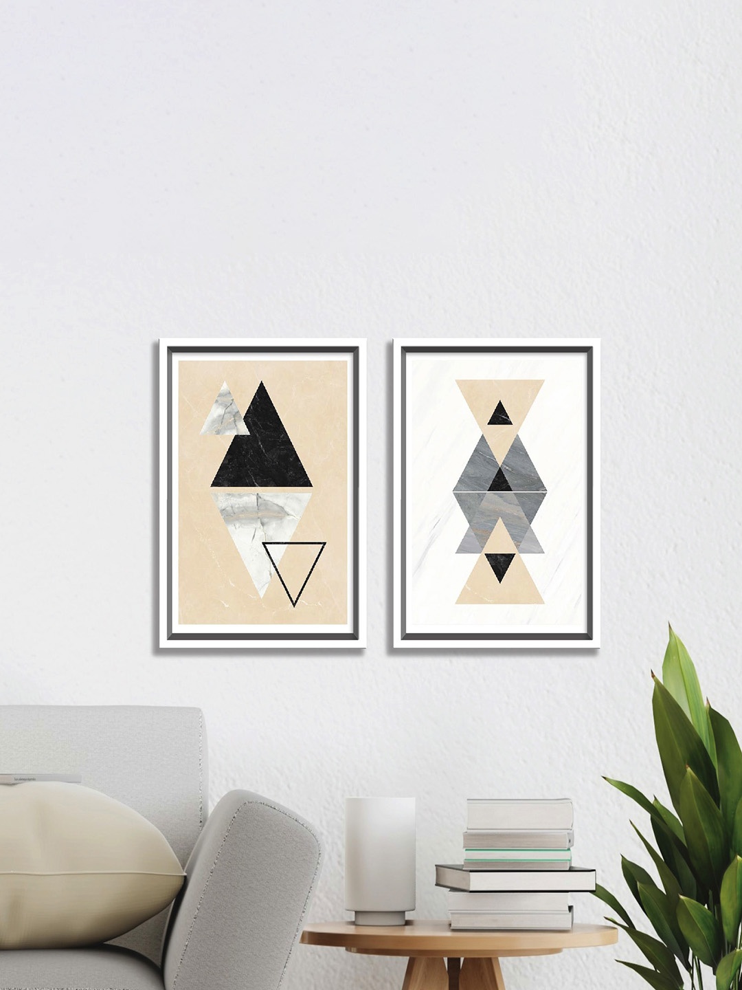 

SAF Beige & Grey 2 Pieces Modern Painting Wall Arts