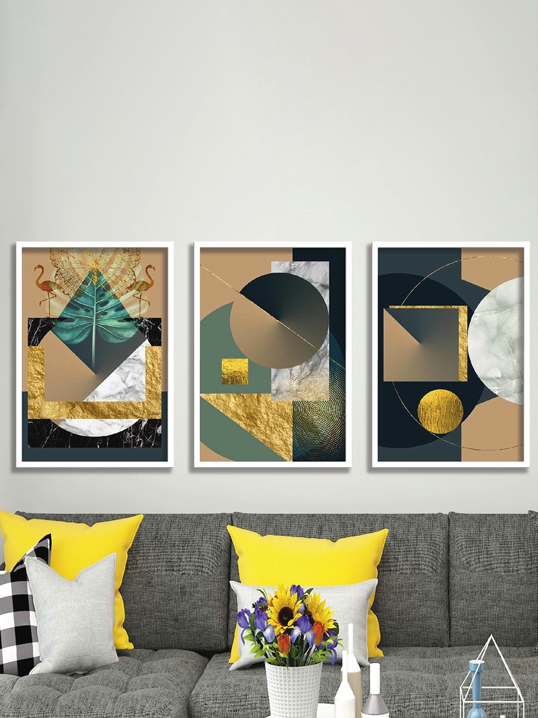 

SAF Brown & White 3 Pieces Abstract Painting Wall Arts