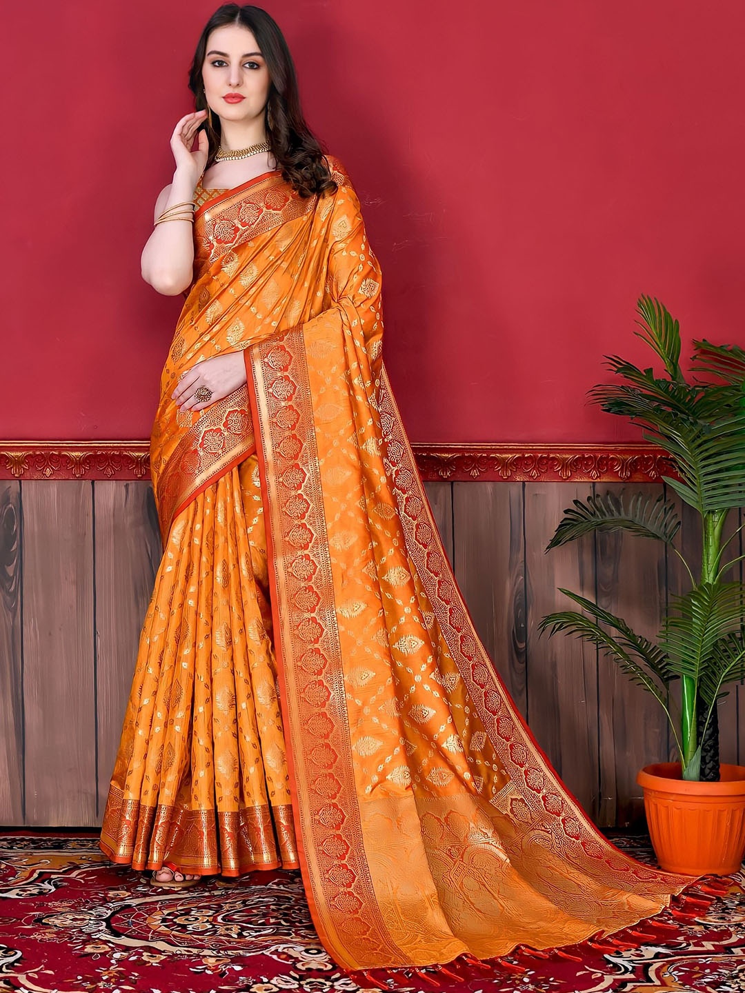 

MS RETAIL Ethnic Woven Design Zari Banarasi Saree, Mustard