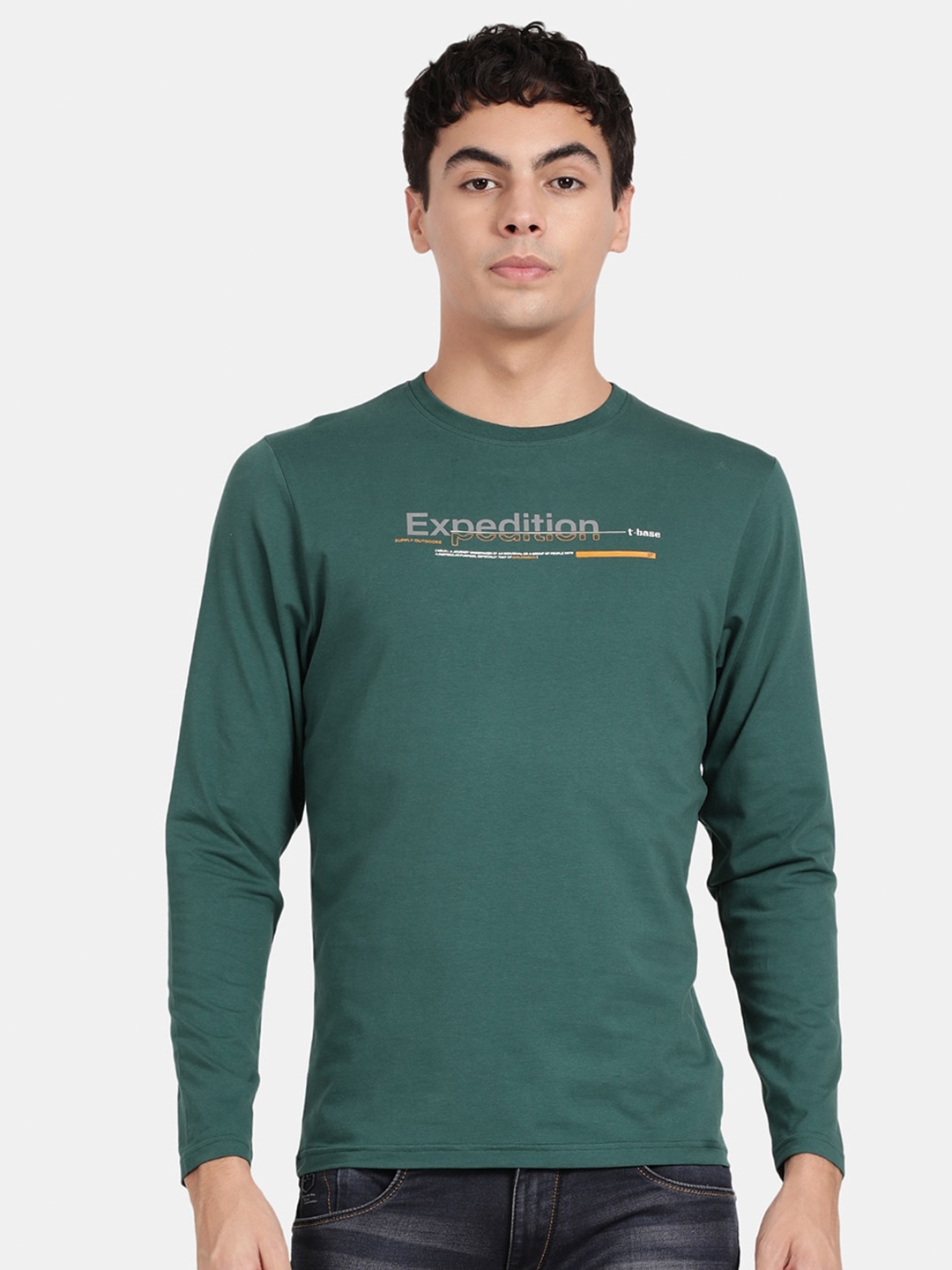 

t-base Typography Printed Cotton Lycra T-shirt, Green