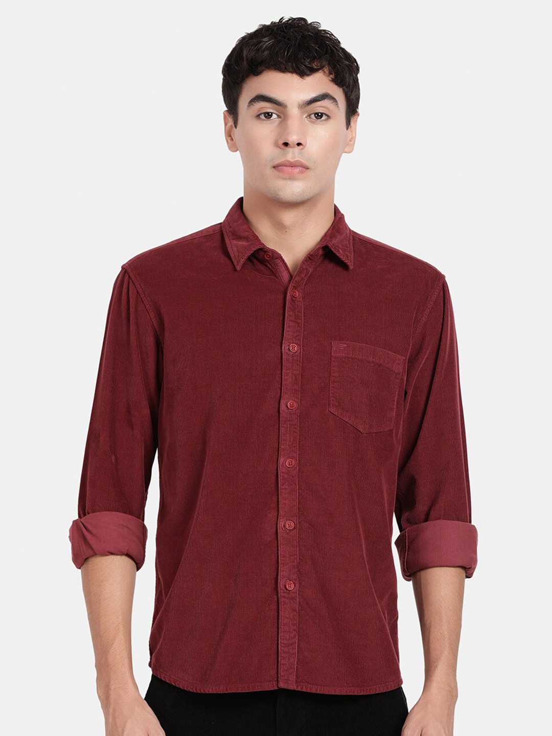 

t-base Spread Collar Cotton Casual Shirt, Red