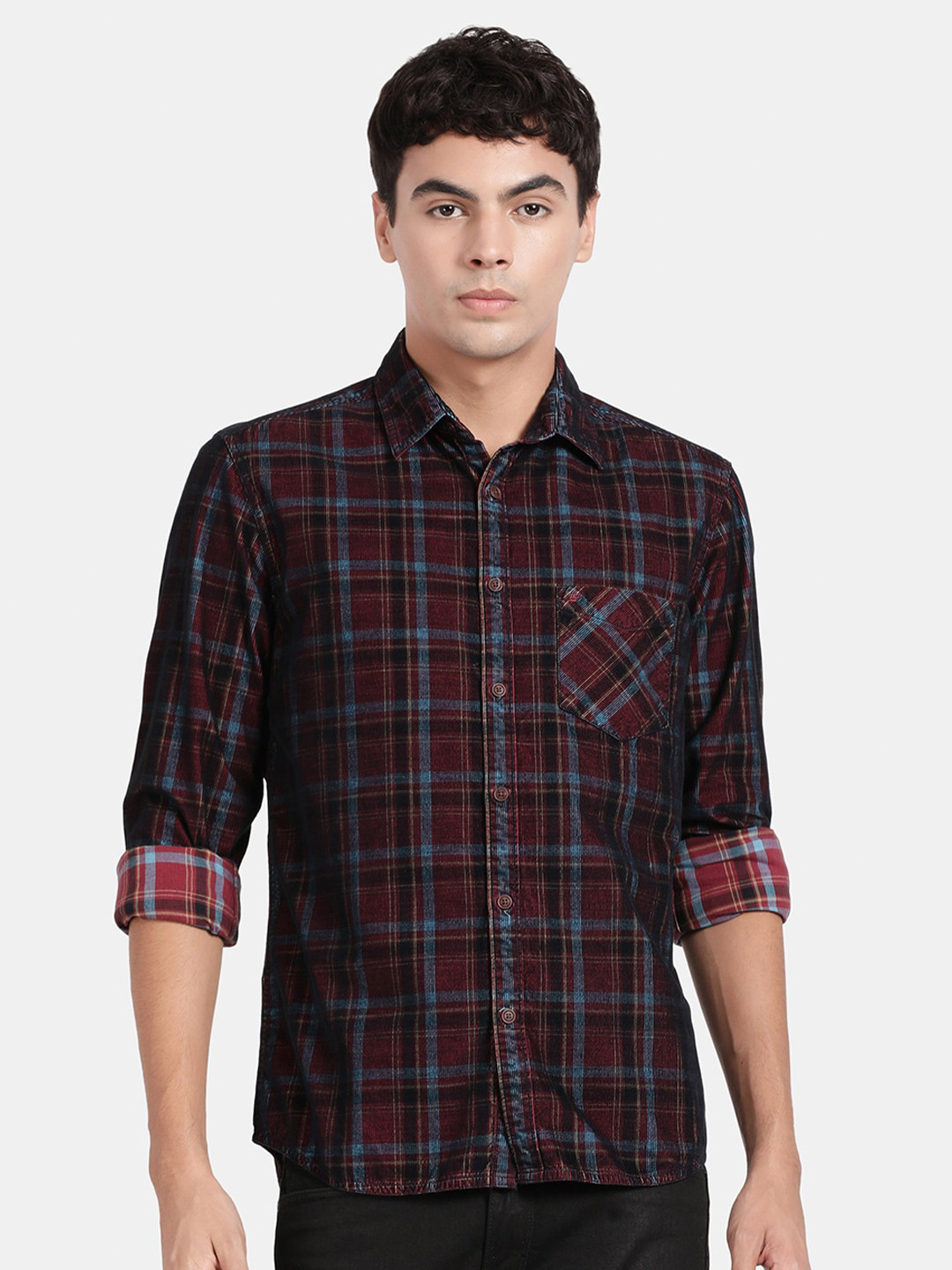 

t-base Tartan Checks Cotton Casual Shirt, Red