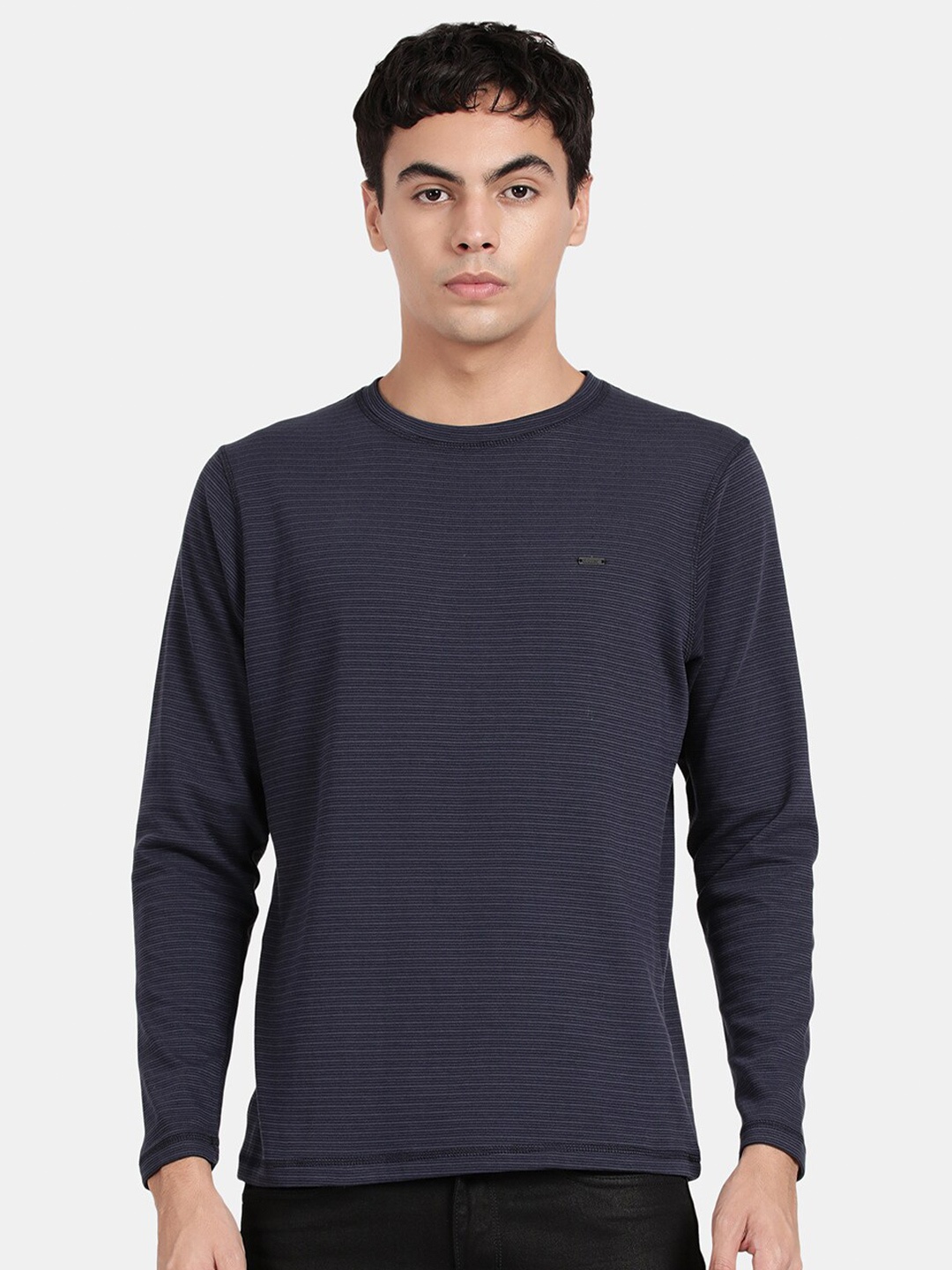 

t-base Striped Round Neck Long Sleeves T-shirt, Navy blue