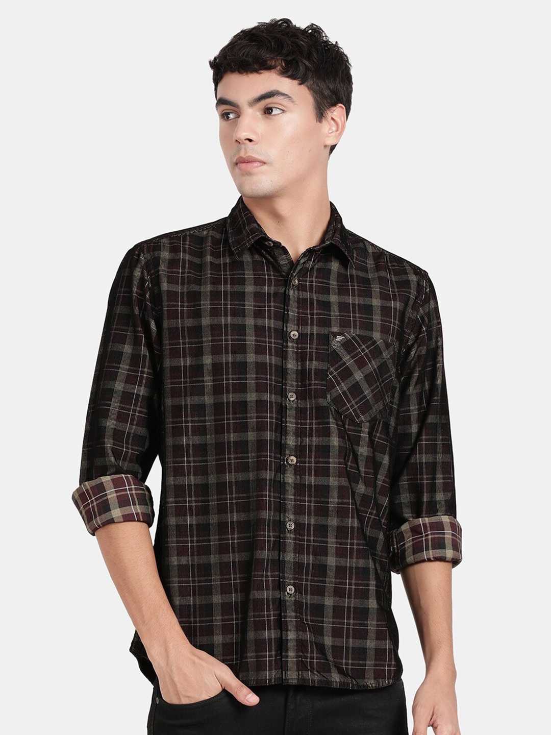 

t-base Tartan Checks Cotton Casual Shirt, Maroon