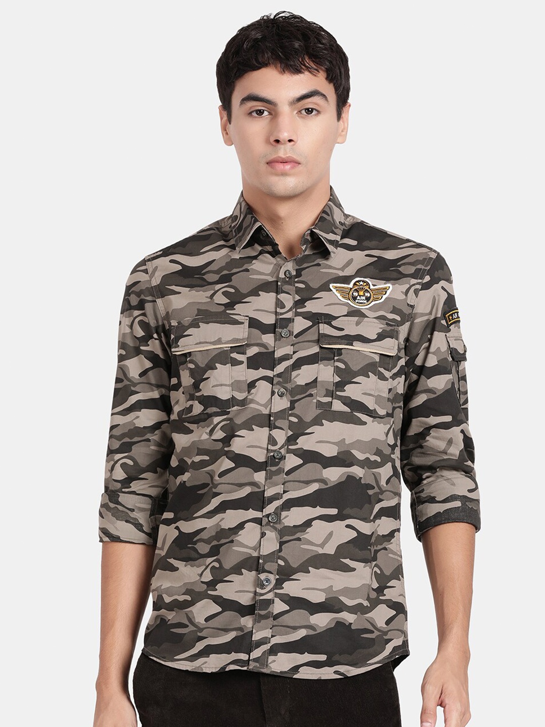 

t-base Camouflage Printed Cotton Casual Shirt, Green