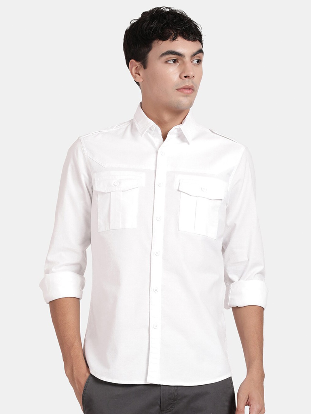 

t-base Spread Collar Casual Shirt, White