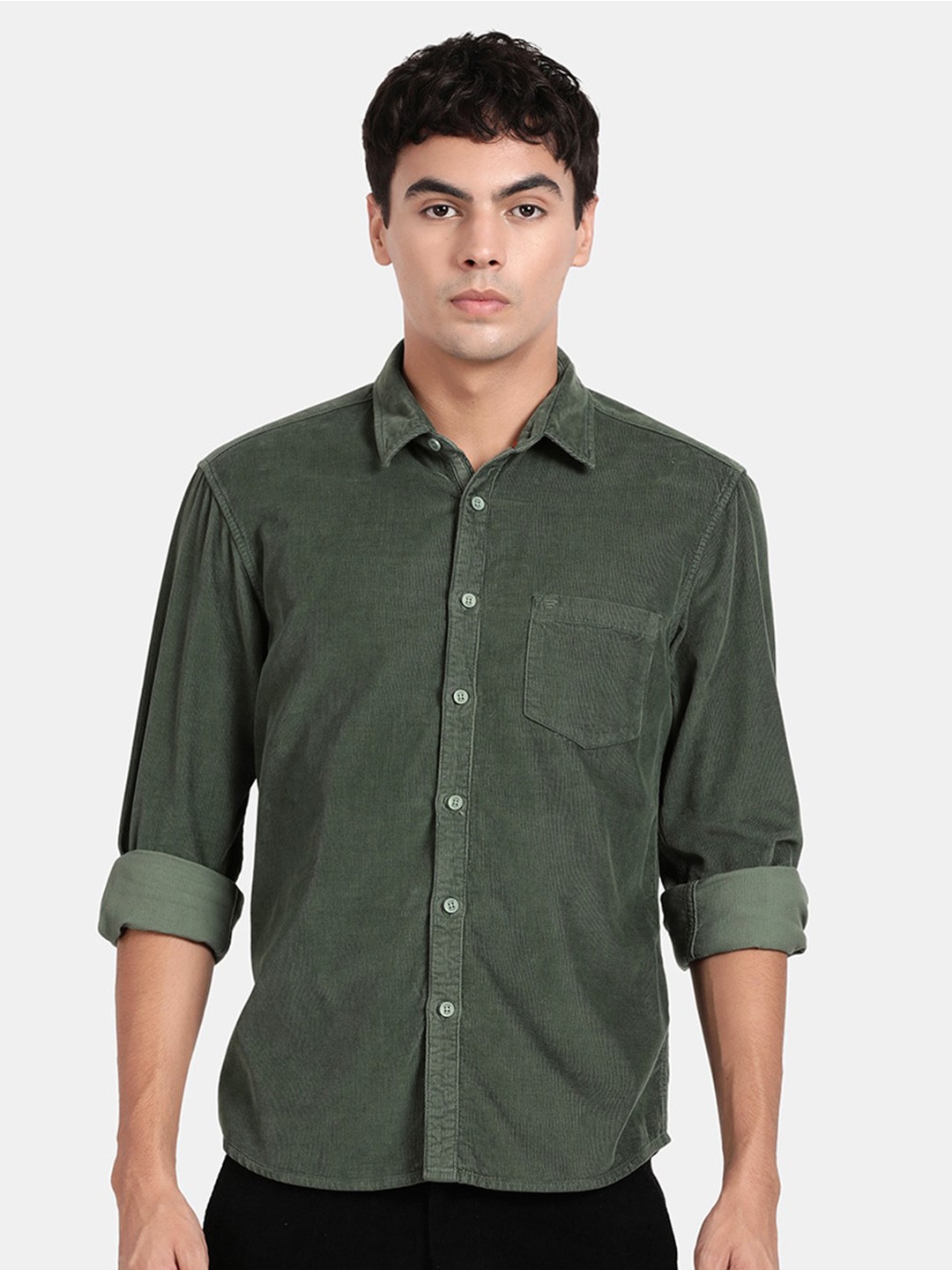 

t-base Self Design Cotton Casual Shirt, Green