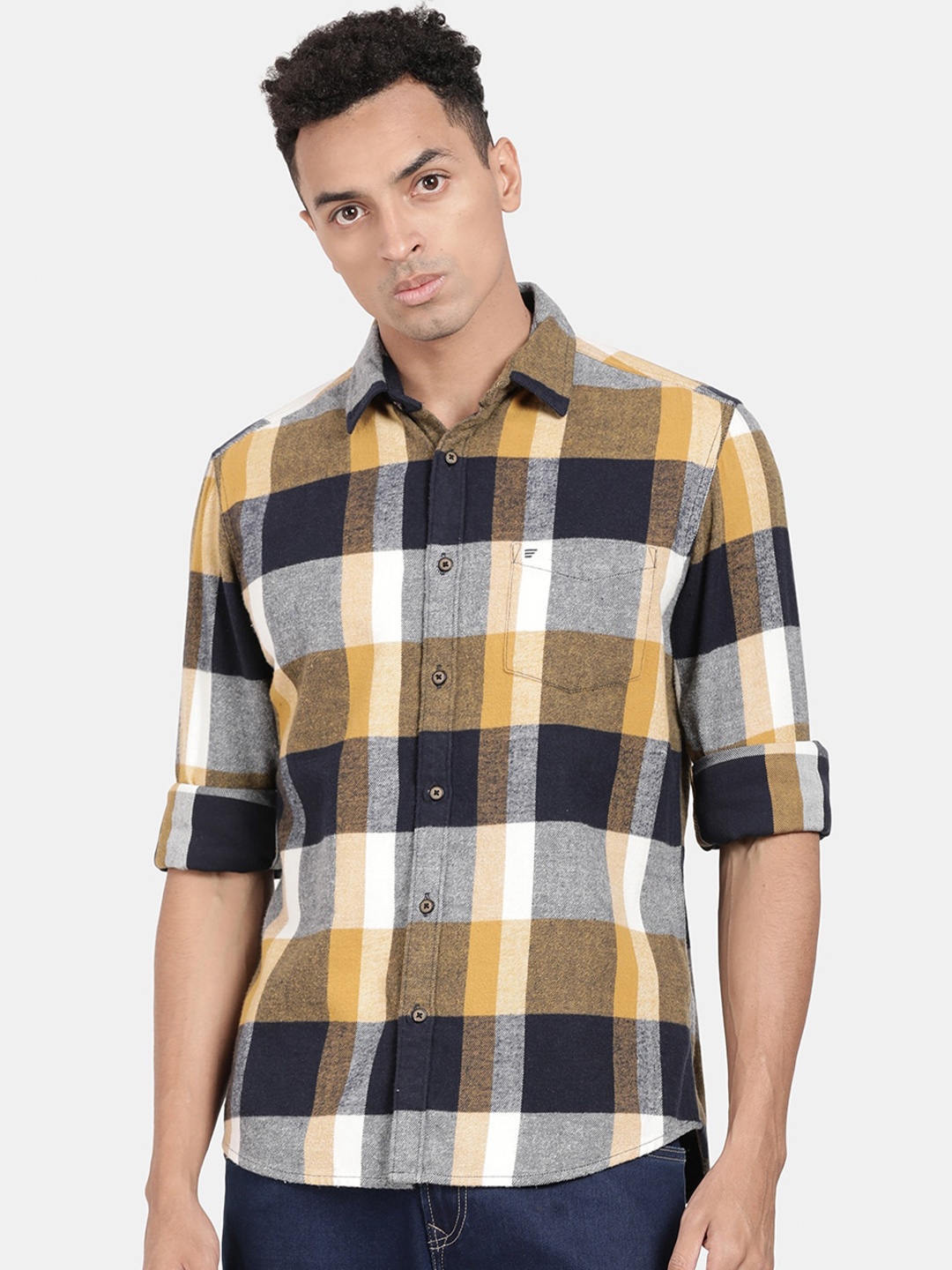 

t-base Gingham Checks Cotton Casual Shirt, Yellow