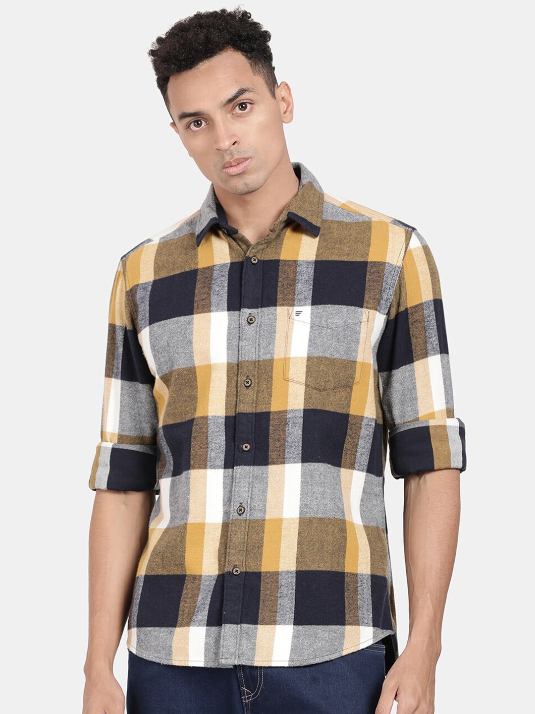 

t-base Gingham Checks Cotton Casual Shirt, Yellow