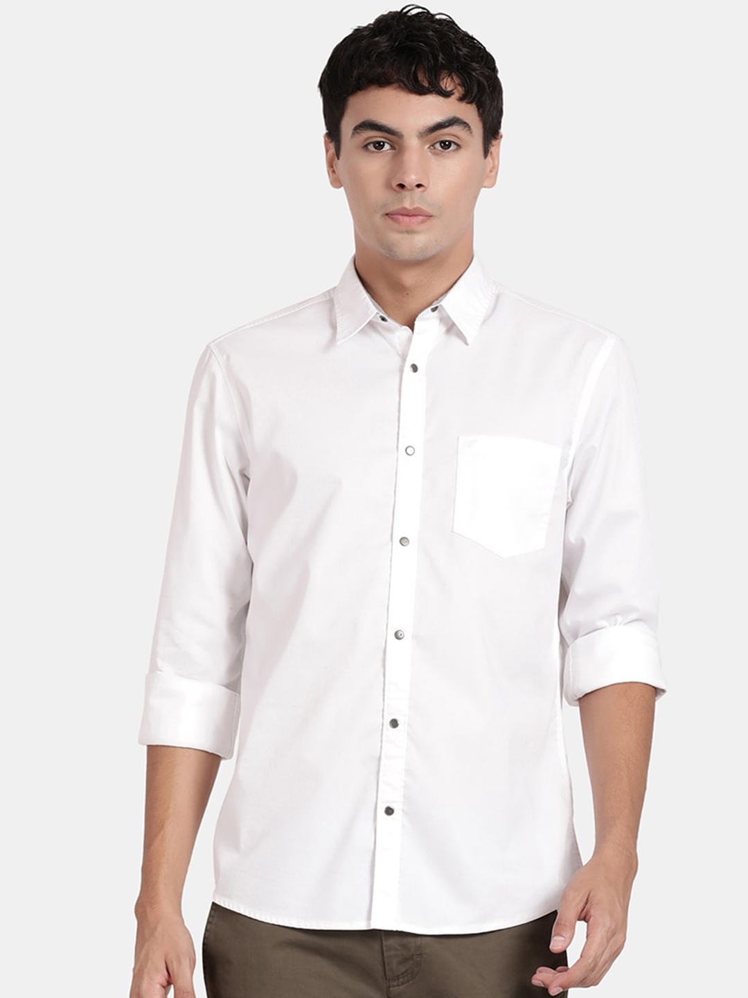 

t-base Spread Collar Cotton Casual Shirt, White