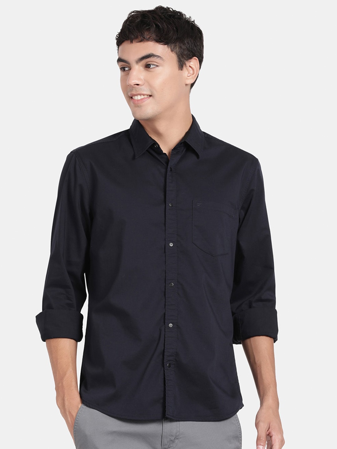

t-base Spread Collar Cotton Casual Shirt, Blue