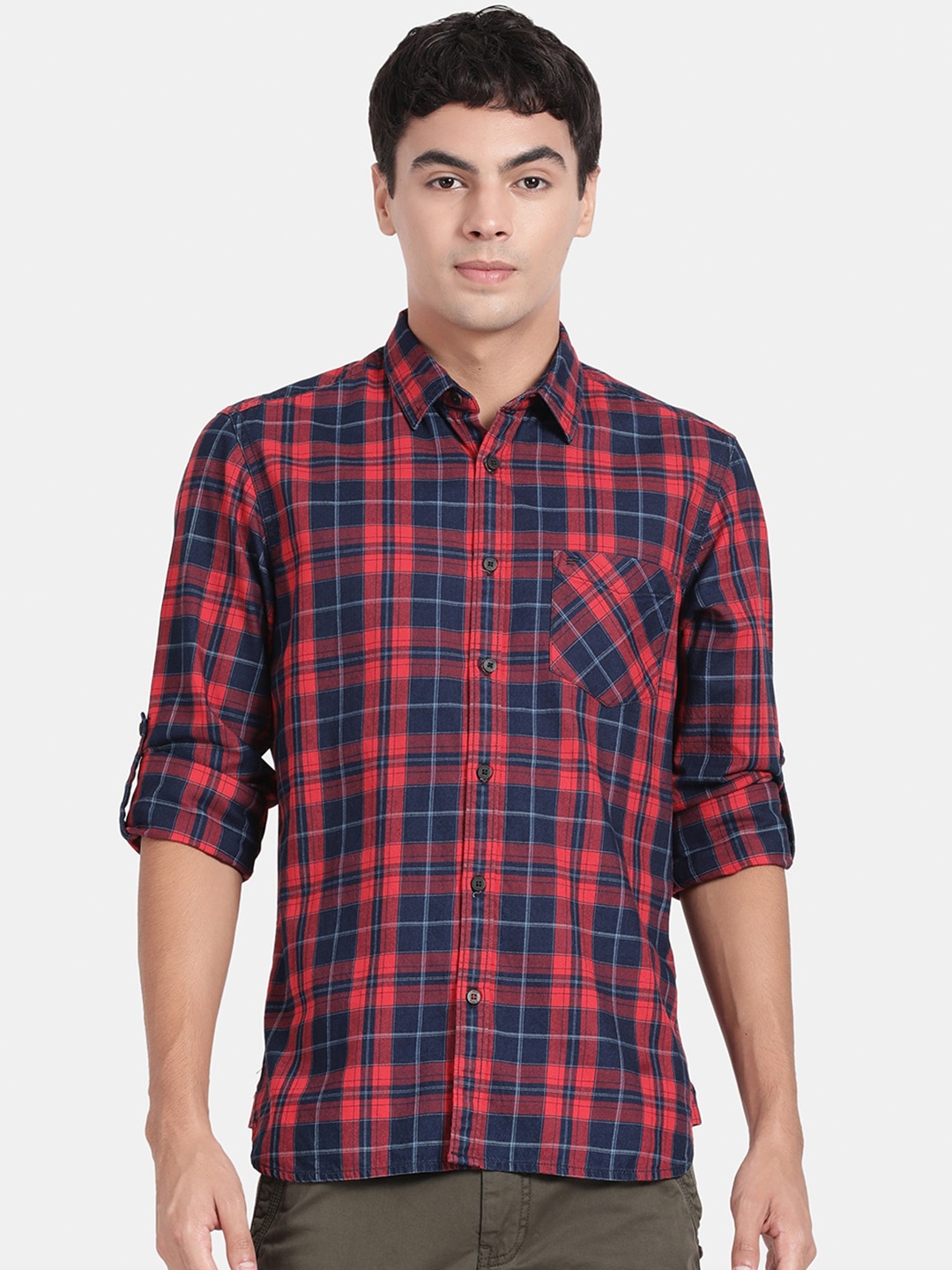 

t-base Tartan Checks Cotton Casual Shirt, Red