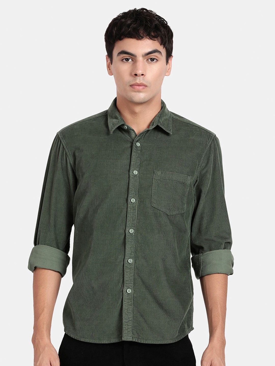 

t-base Spread Collar Cotton Casual Shirt, Green