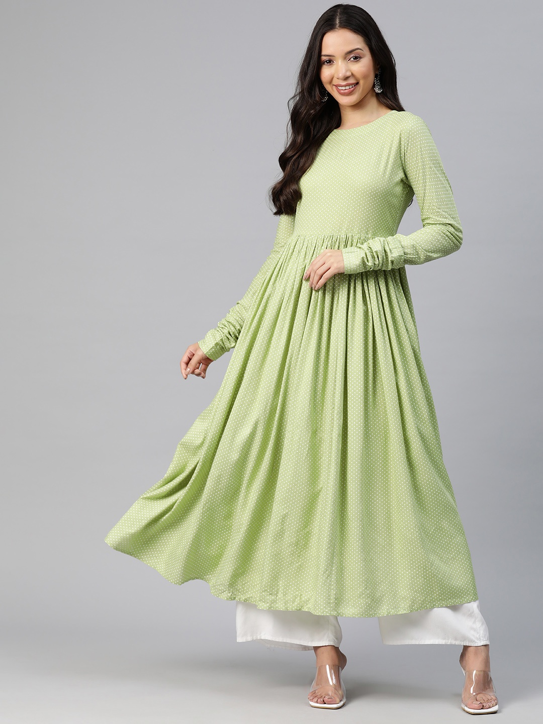 

MBE Women Polka Dot Printed Anarkali Kurta, Green