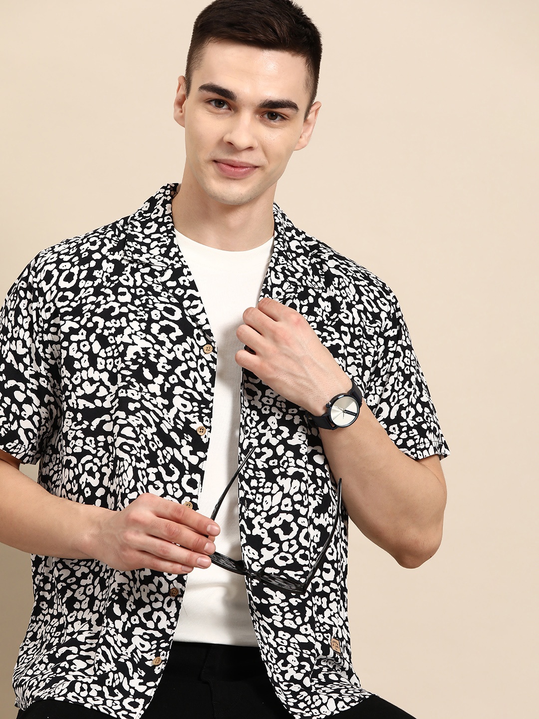 

DENNISON Smart Block Printed Casual Shirt, Black