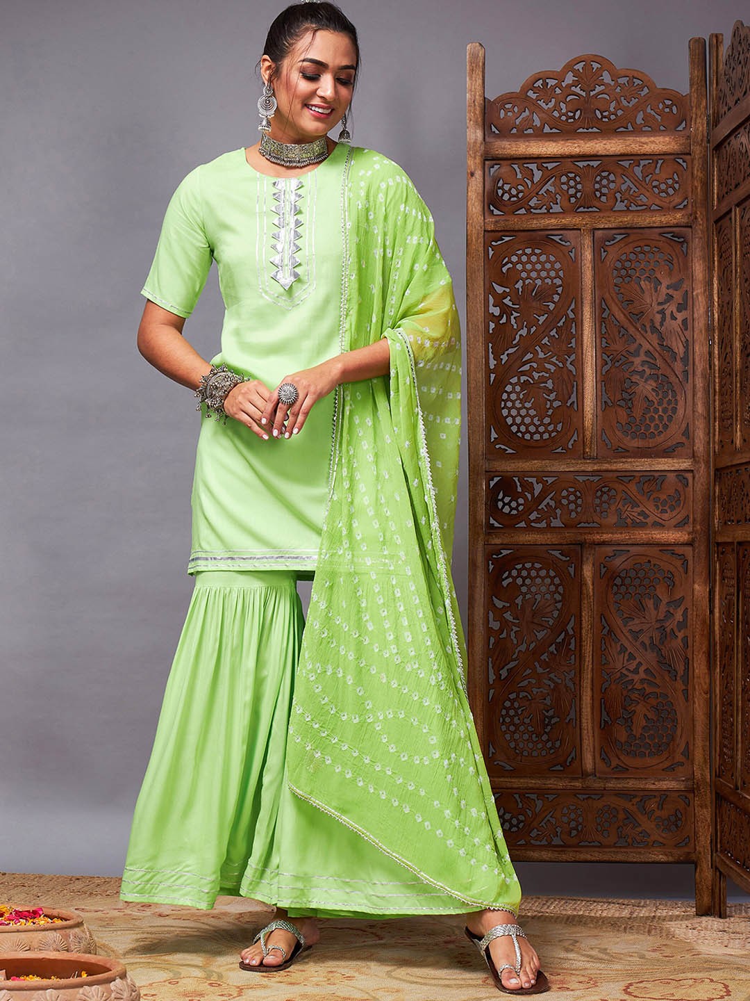 

Shae by SASSAFRAS A-Line Kurta With Sharara & Dupatta, Green