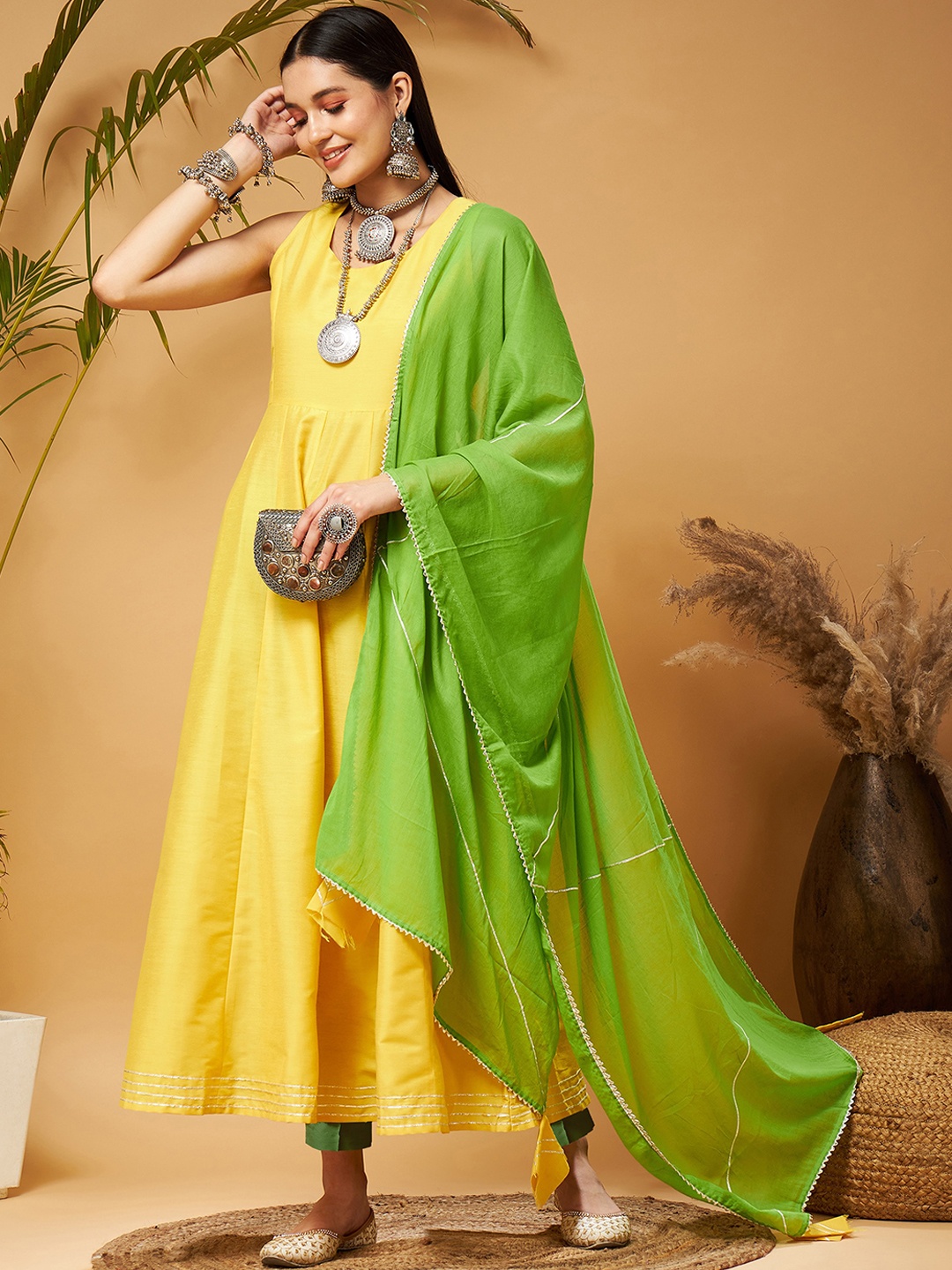 

Shae by SASSAFRAS Anarkali Kurta With Trousers & Dupatta, Yellow