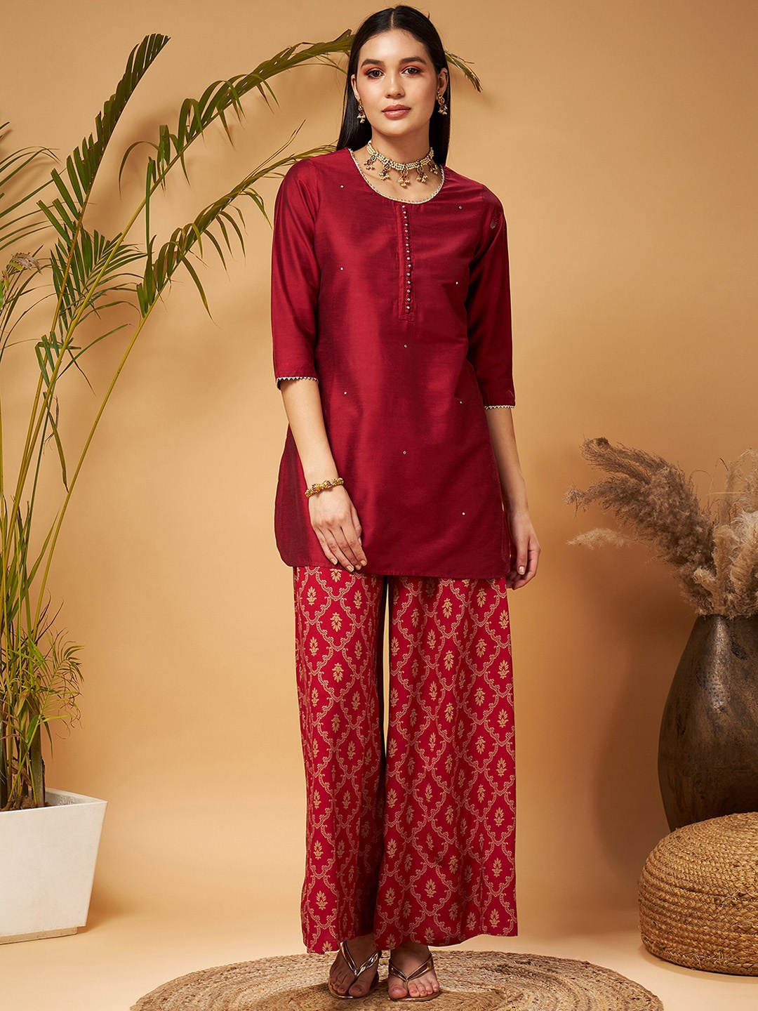 

Shae by SASSAFRAS Maroon Gotta Pattai Kurta with Palazzos