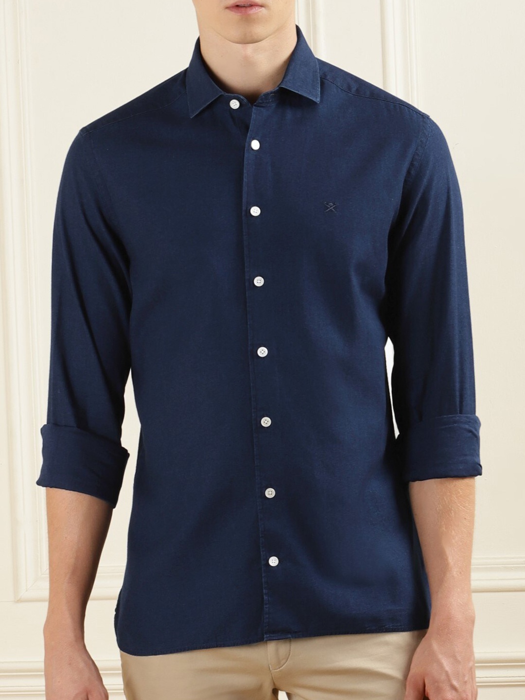 

HACKETT LONDON Spread Collar Cotton Casual Shirt, Navy blue