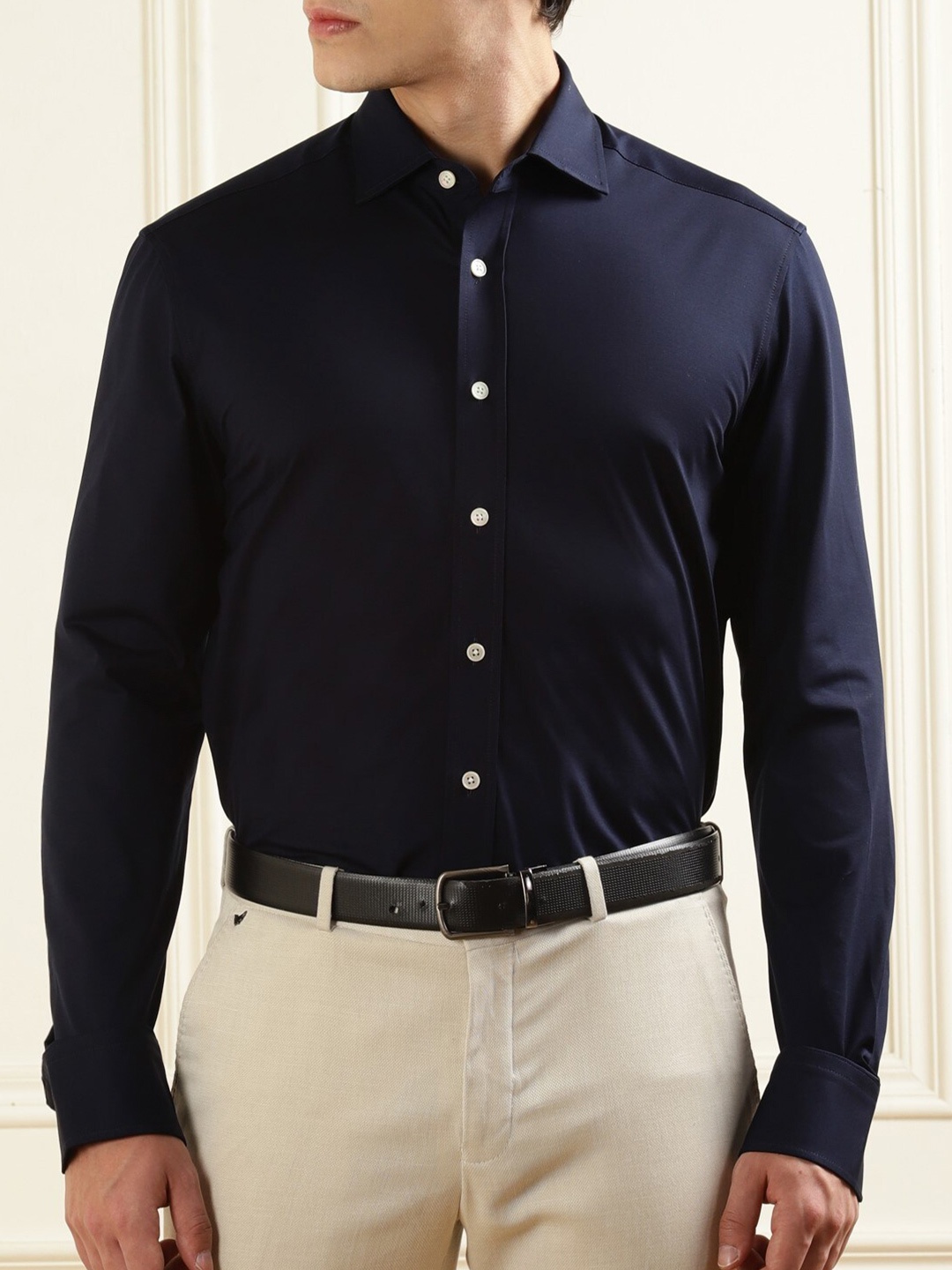 

HACKETT LONDON Spread Collar Cotton Casual Shirt, Navy blue