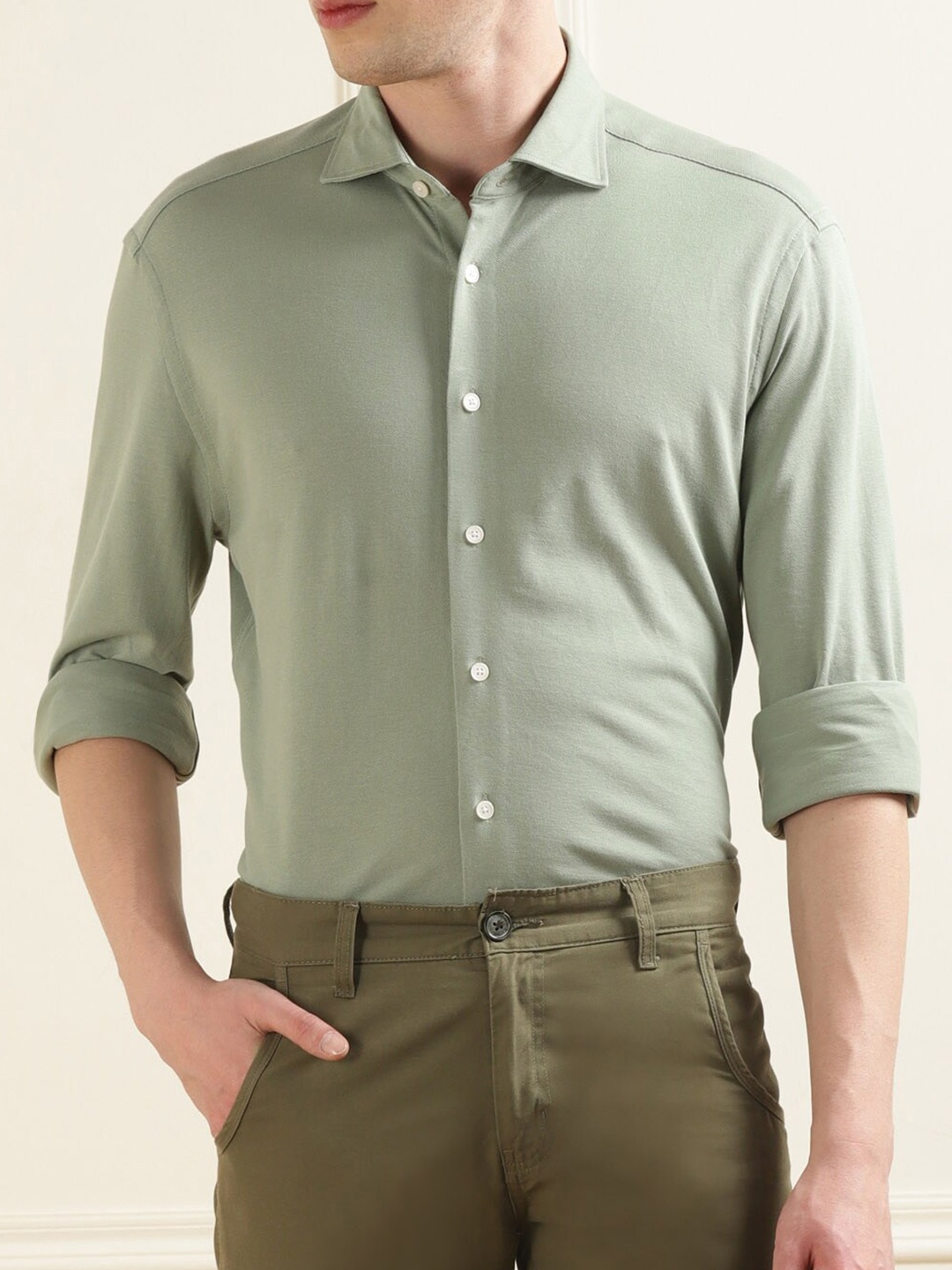 

HACKETT LONDON Spread Collar Cotton Casual Shirt, Green