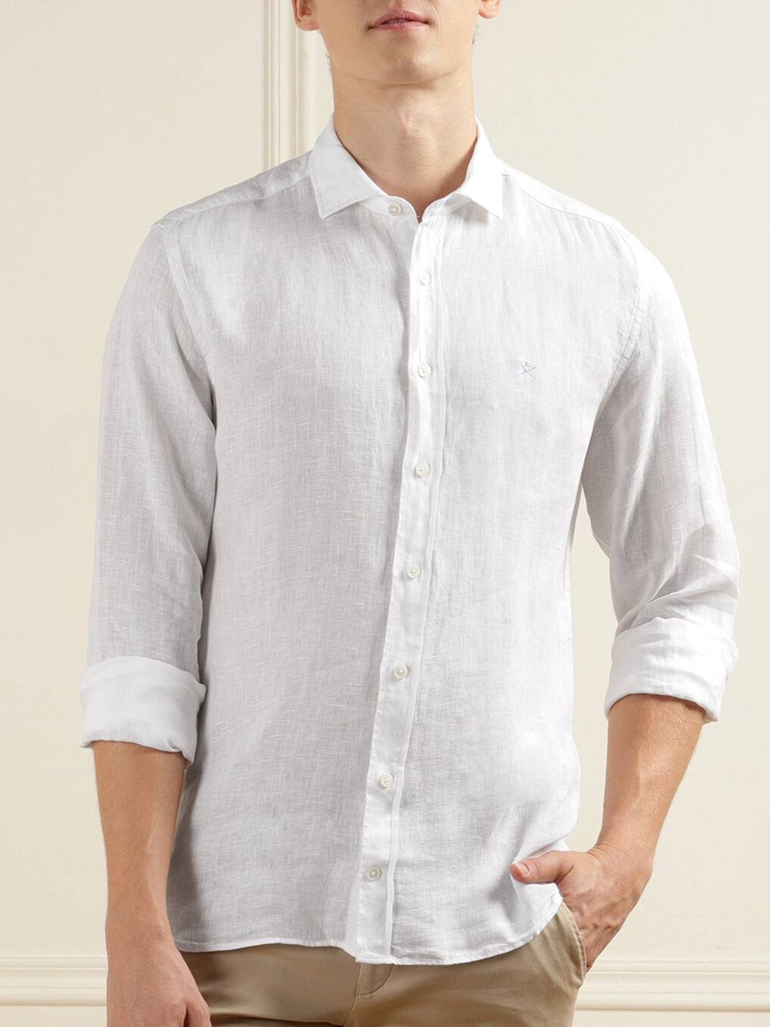

HACKETT LONDON Spread Collar Linen Casual Shirt, White