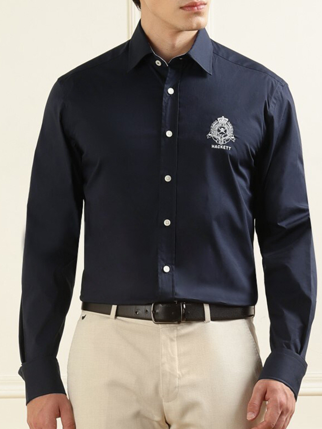 

HACKETT LONDON Spread Collar Cotton Casual Shirt, Navy blue