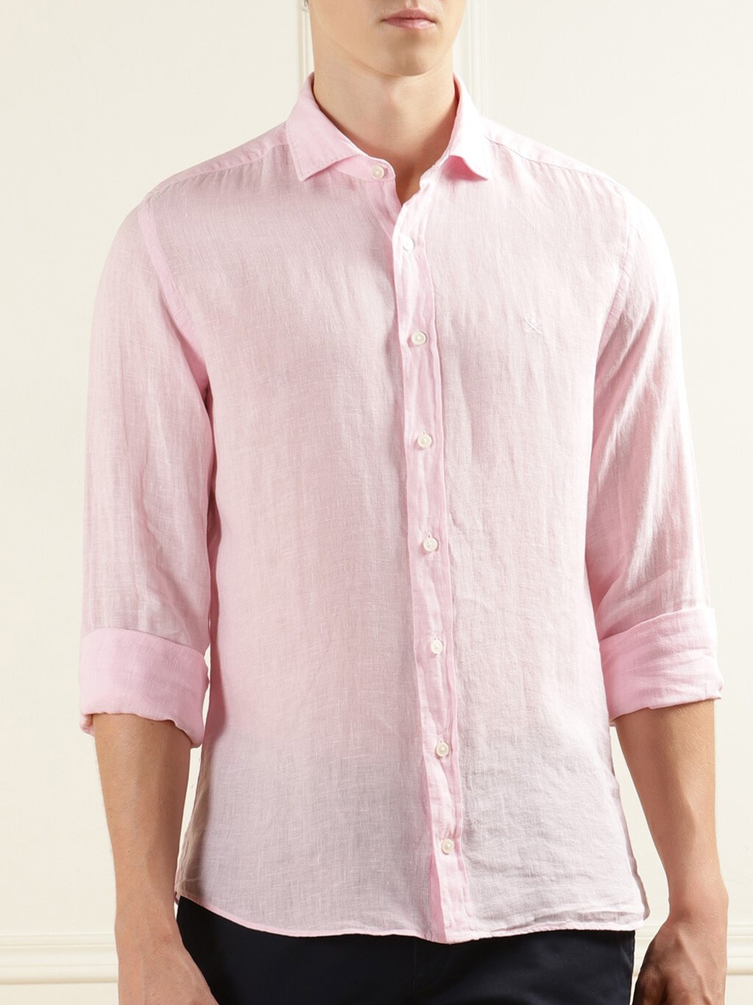 

HACKETT LONDON Spread Collar Linen Casual Shirt, Pink
