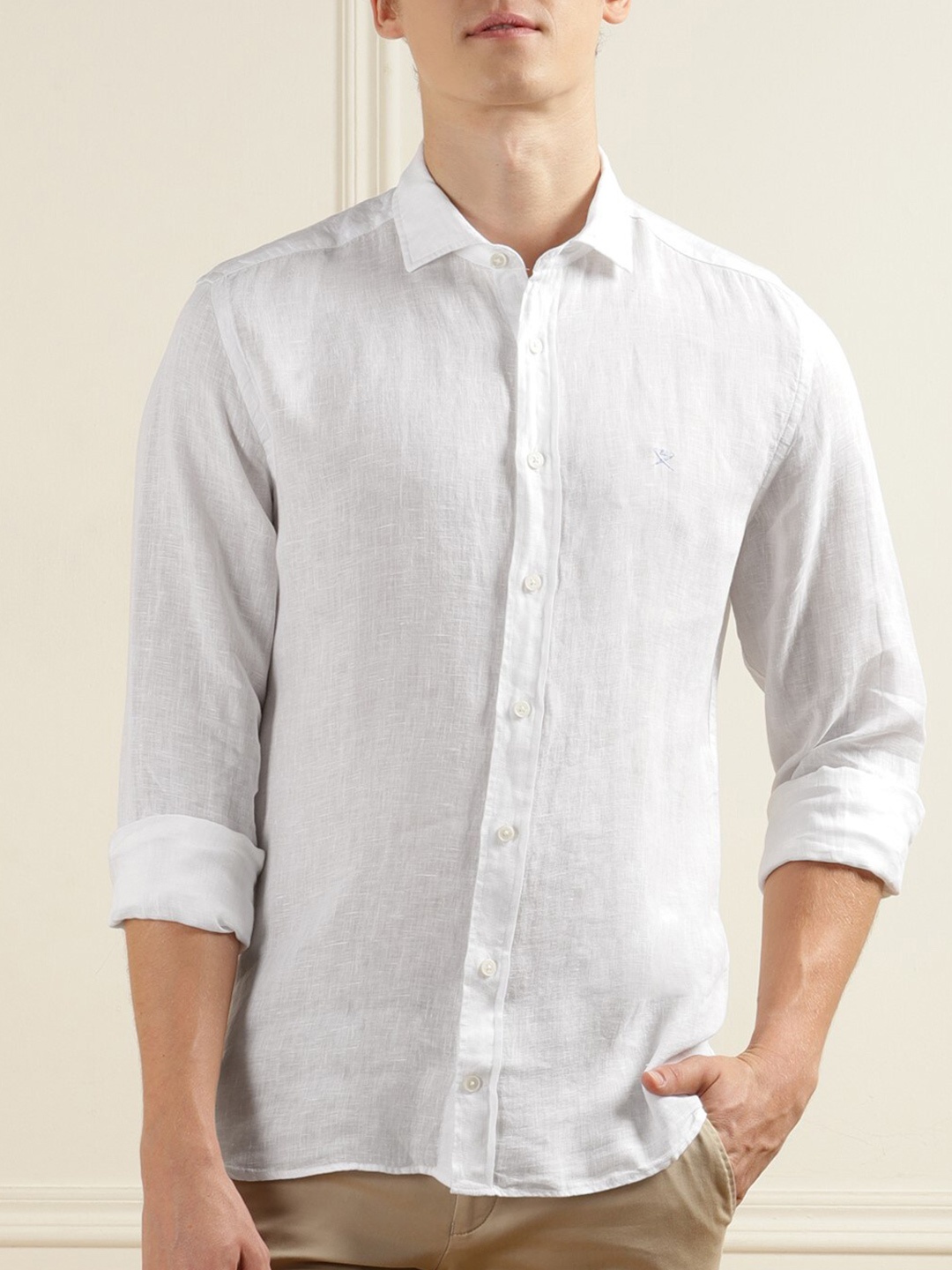 

HACKETT LONDON Spread Collar Linen Casual Shirt, White