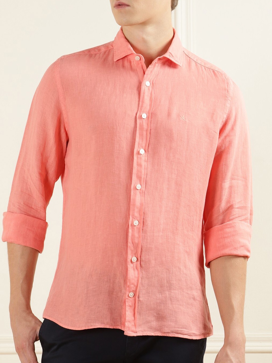 

HACKETT LONDON Spread Collar Linen Casual Shirt, Pink