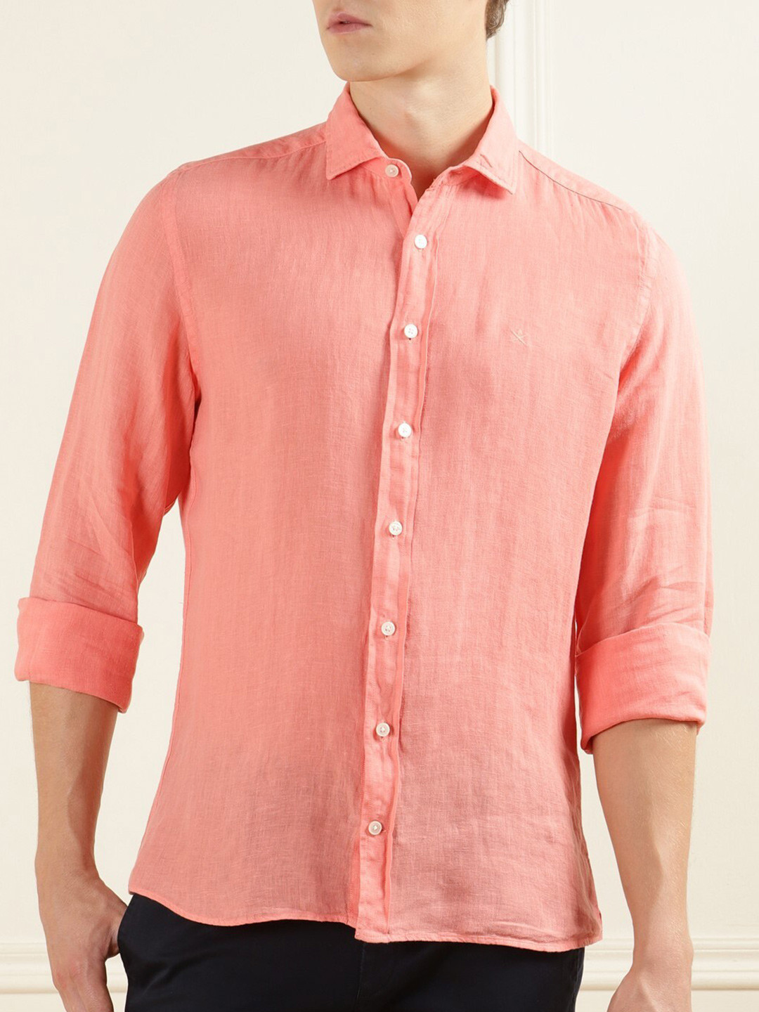 

HACKETT LONDON Spread Collar Linen Casual Shirt, Peach