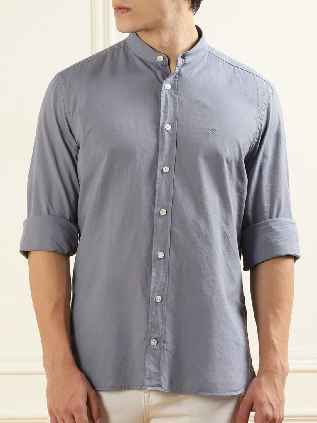 

HACKETT LONDON Band Collar Cotton Casual Shirt, Blue