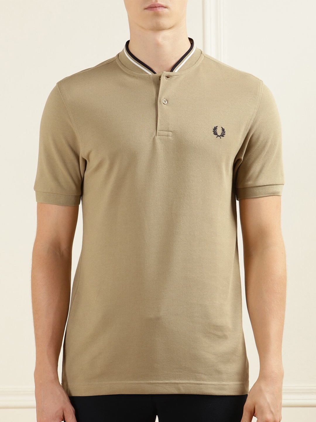 

Fred Perry Mandarin Collar Cotton T-shirt, Brown