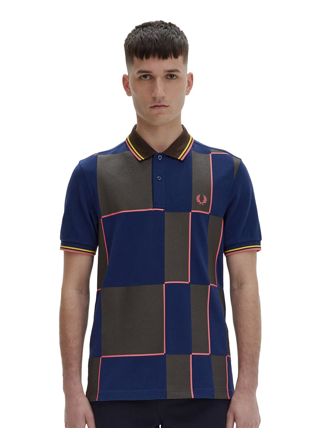 

Fred Perry Colourblocked Polo Collar Cotton T-Shirt, Navy blue