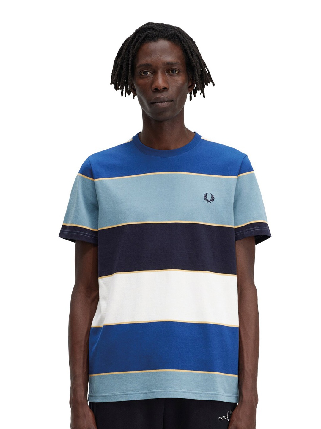 

Fred Perry Striped Round Neck Cotton T-Shirt, Blue