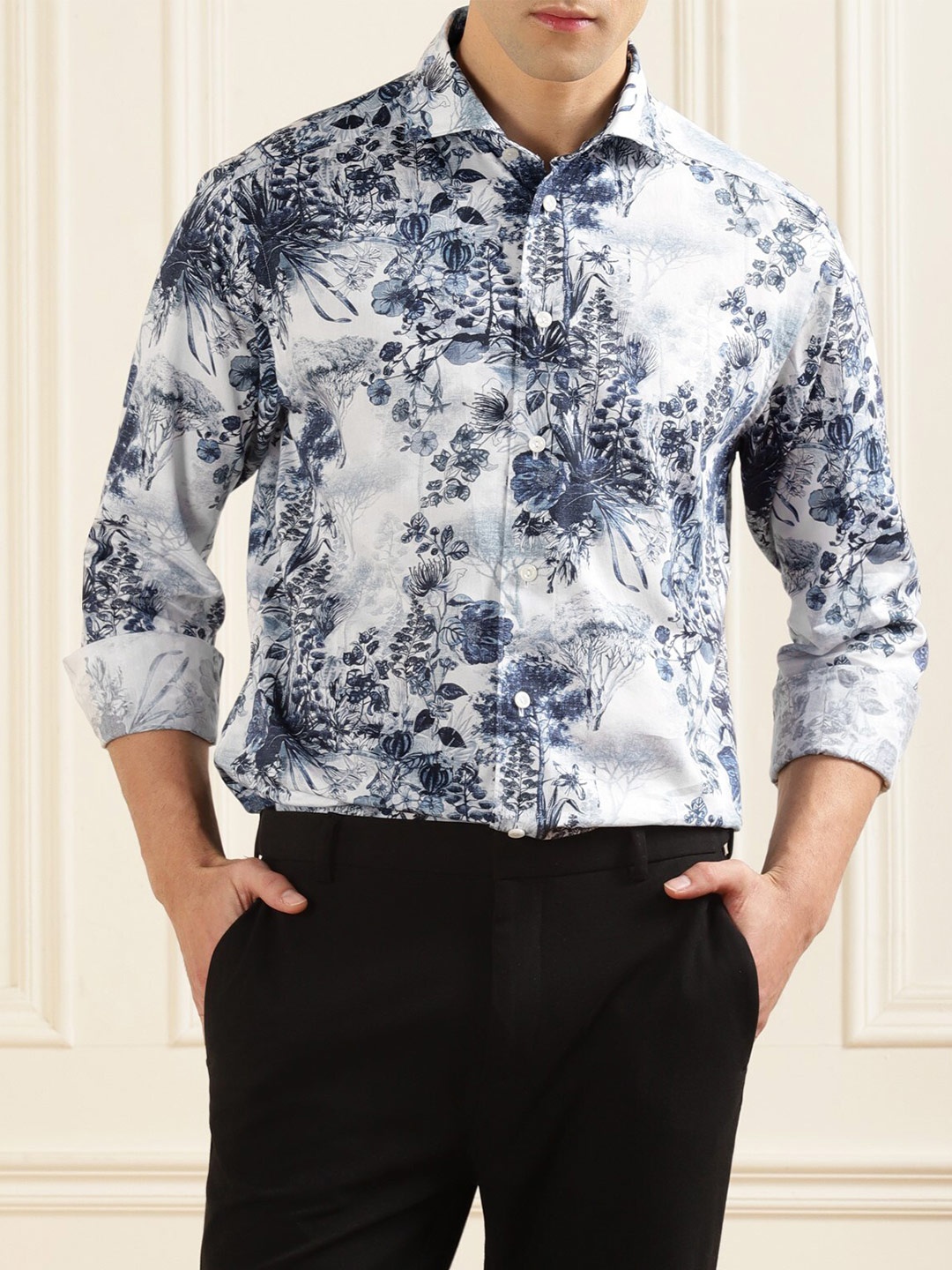 

Eton Floral Opaque Printed Cotton Casual Shirt, White