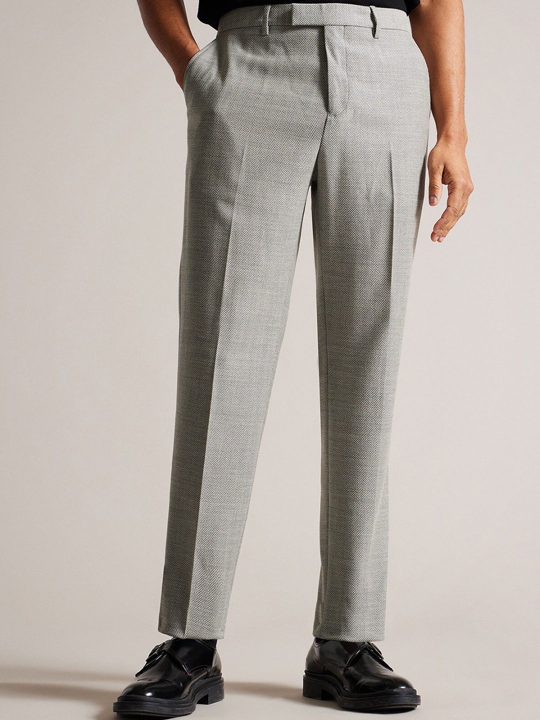 Ted Baker Men Slim Fit Formal Trousers, Grey