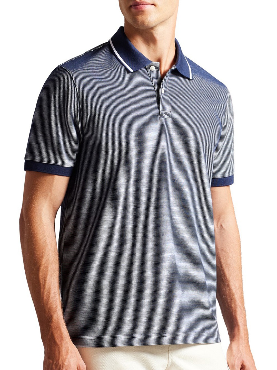 

Ted Baker Striped Polo Collar T-shirt, Navy blue