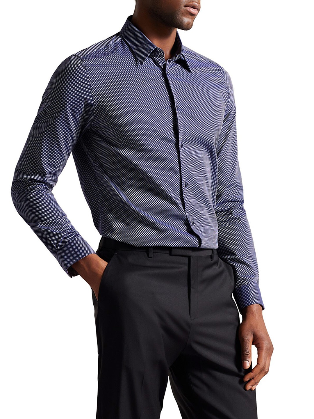 

Ted Baker Micro Ditsy Printed Cotton Formal Shirt, Navy blue