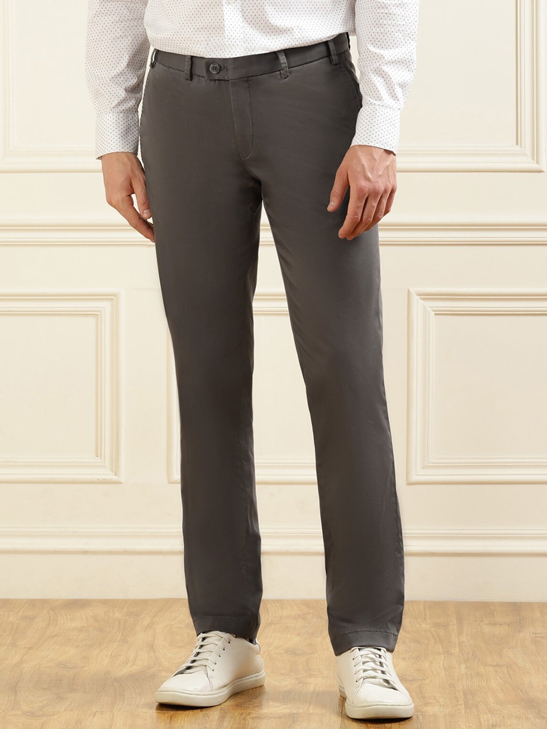 Hiltl Men Mid-Rise Slim Fit Formal Trousers, Charcoal