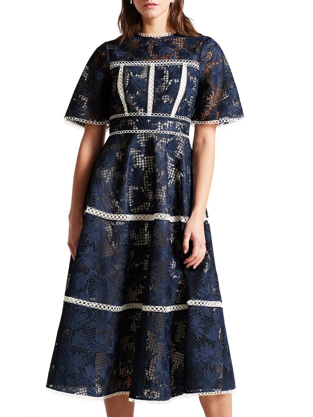 

Ted Baker Floral Self Design Fit and Flare Dress, Blue