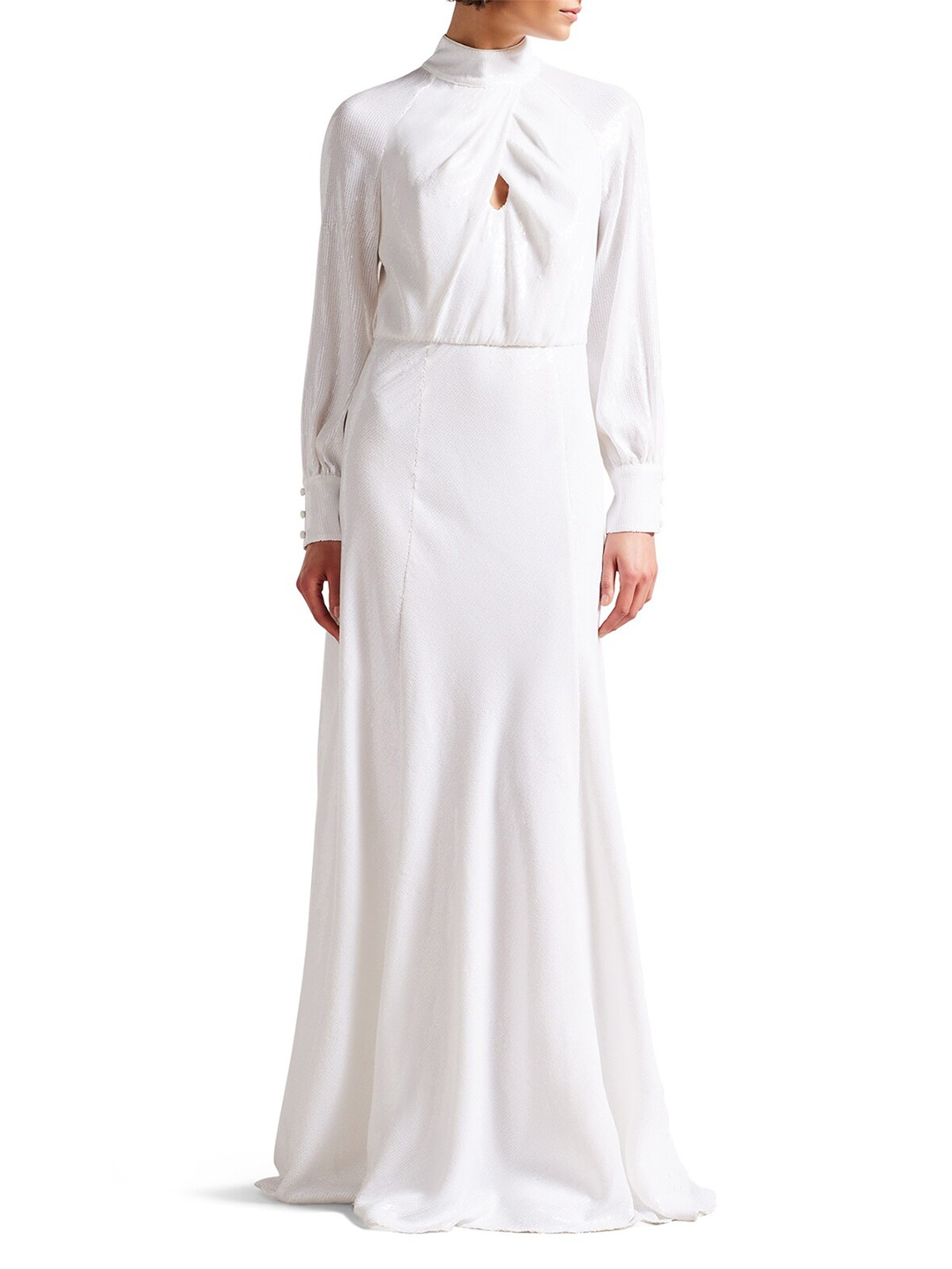 

Ted Baker High Neck Embellished Cuffed Sleeves Sequinned Maxi Dress, White