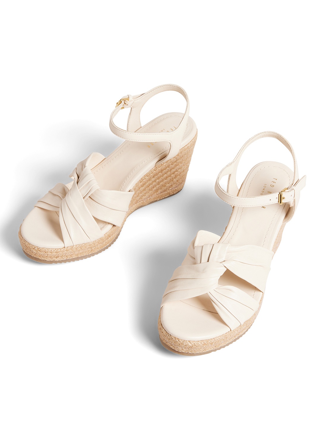 

Ted Baker Knotted Strap Leather Wedge Heels, White