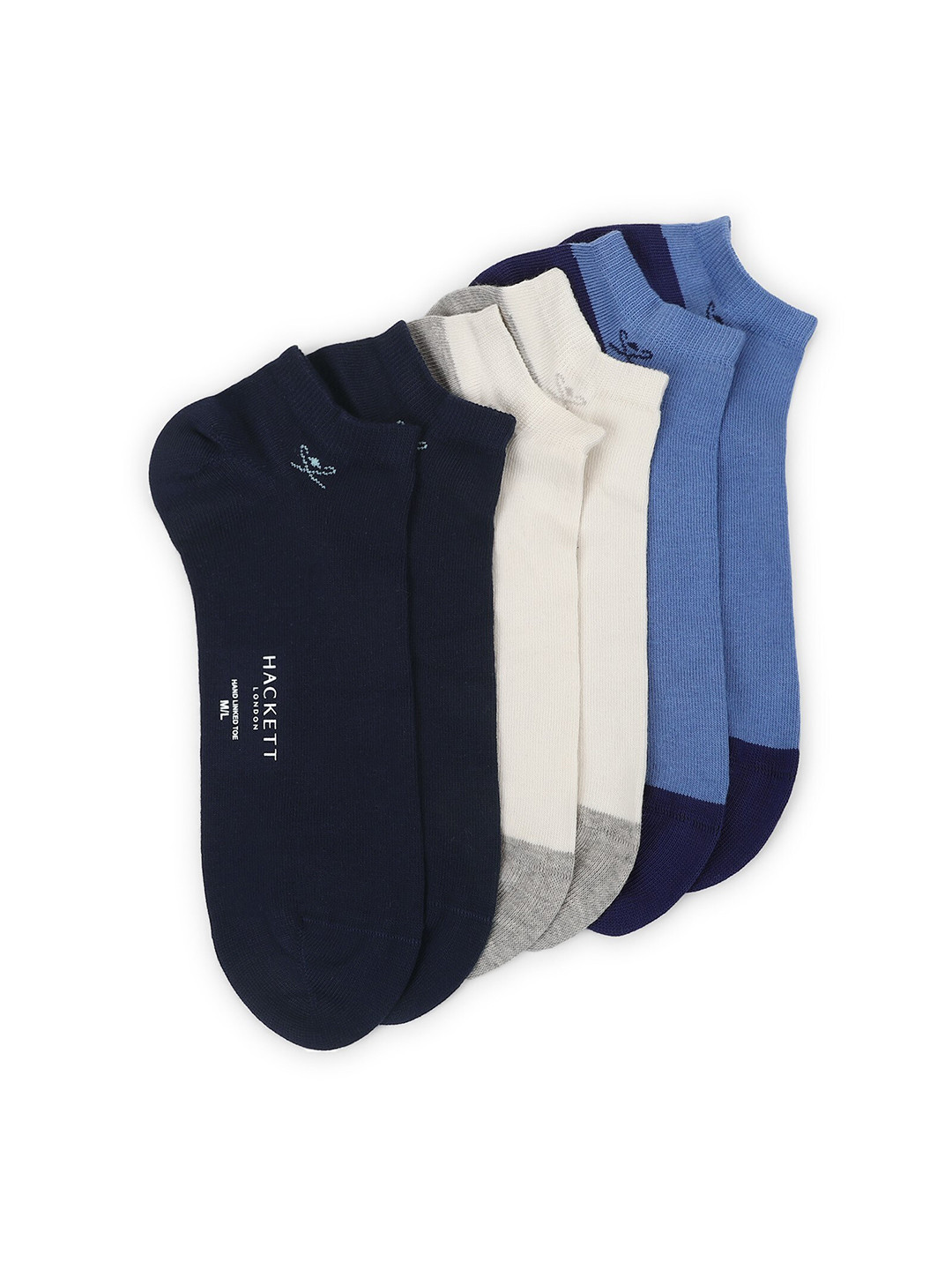 

HACKETT LONDON Men Pack Of 3 Patterned Cotton Ankle-Length Socks, Navy blue