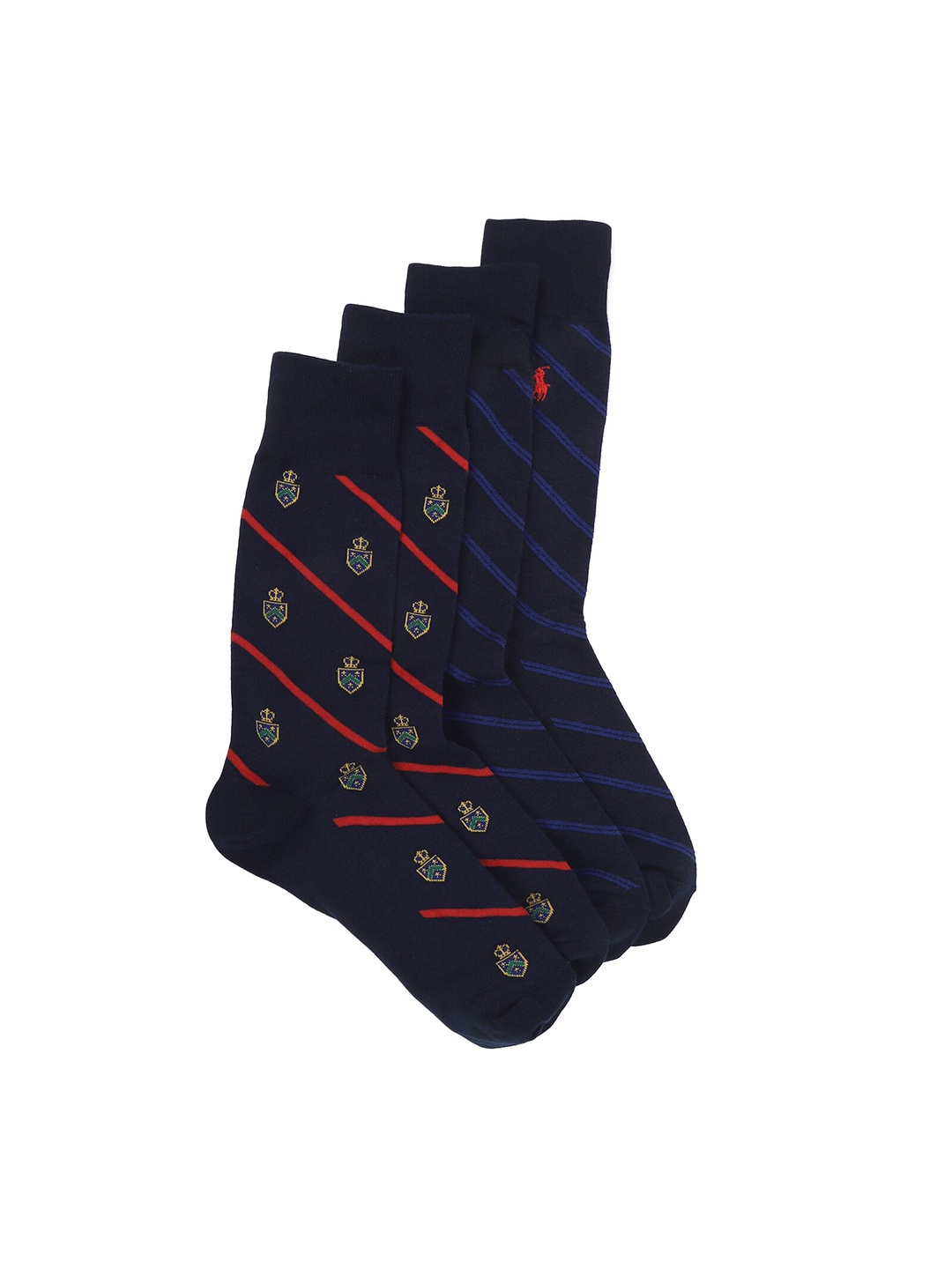 

Polo Ralph Lauren Men Pack Of 2 Striped Cotton Calf-Length Socks, Navy blue