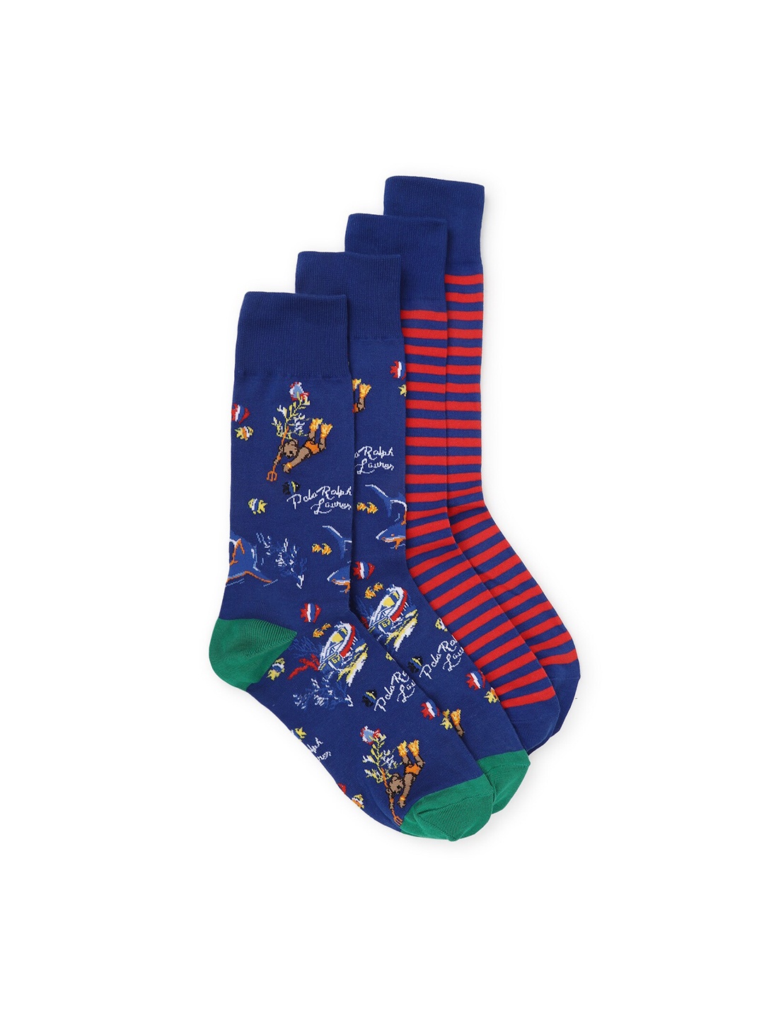 

Polo Ralph Lauren Men Patterned Pack Of 2 Cotton Calf-Length Socks, Blue