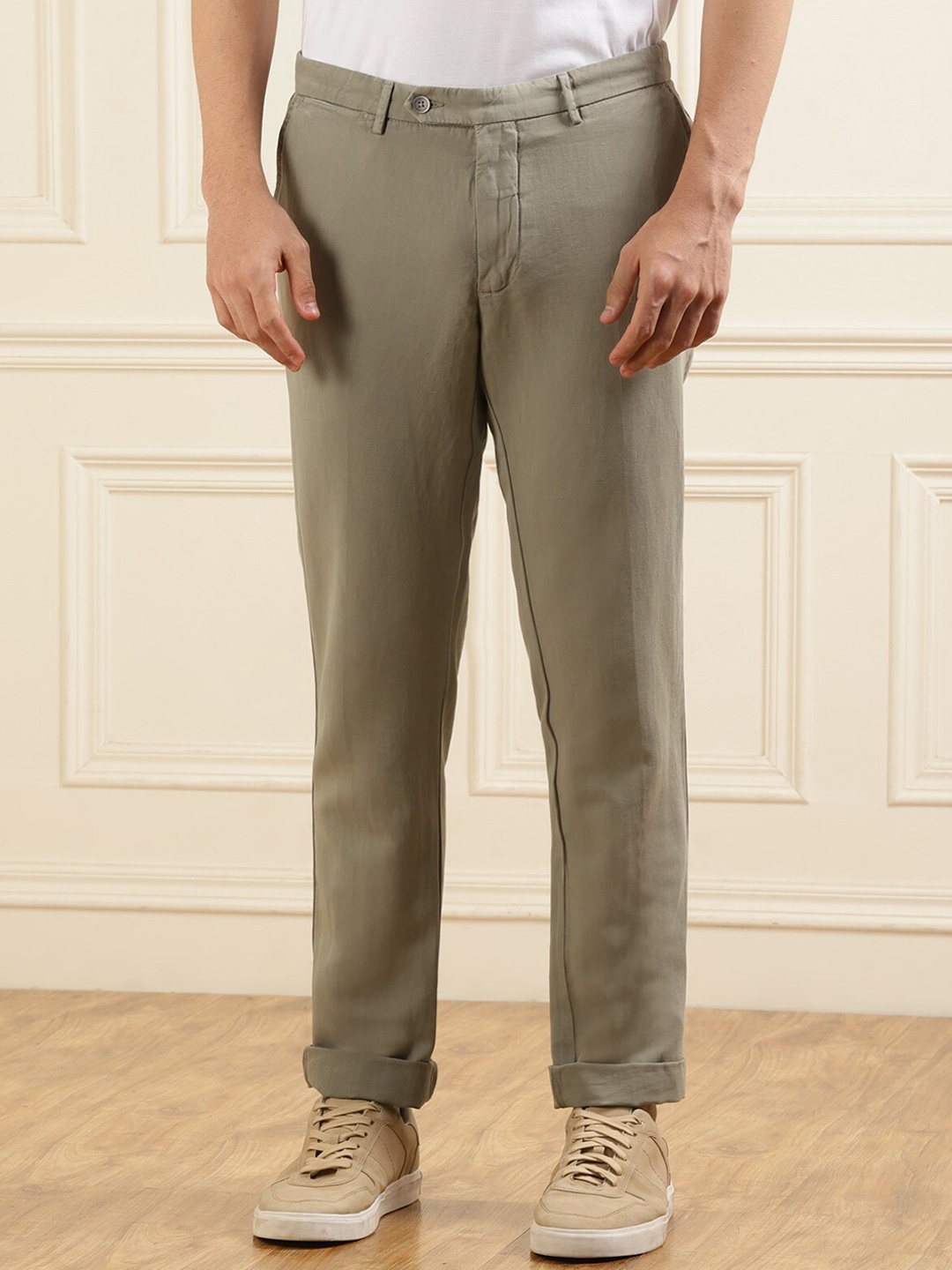 

HACKETT LONDON Men Slim Fit Plain Cotton Chinos Trousers, Green