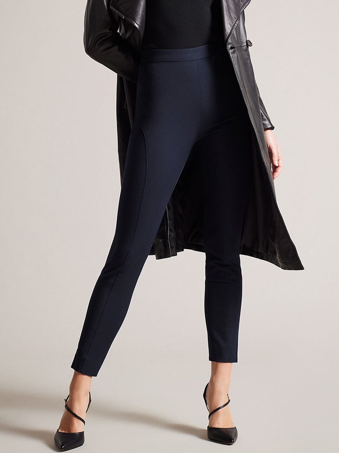 Ted Baker Women Mid-Rise Skinny Fit Cigarette Trousers, Navy blue